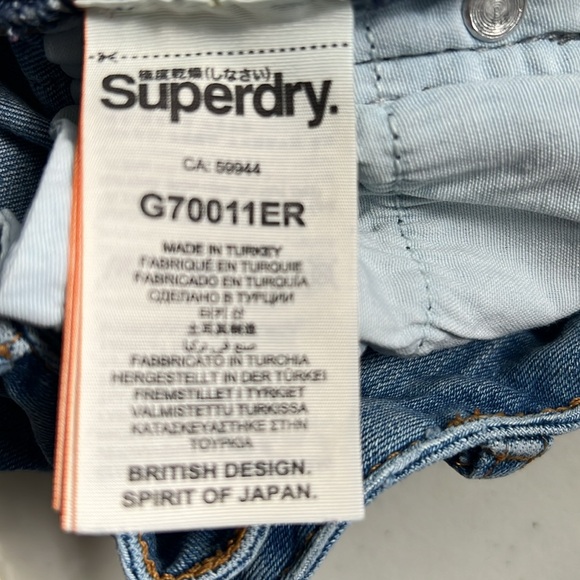 Superdry Vintage Blue Jeans & Red Logo Stripe Studs Blue Stripe Size W27 L30 EUC - Picture 11 of 12